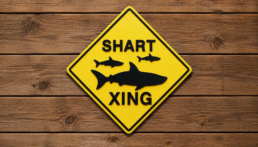 Shark SHART Crossing Road Sign Warning Swimming Beach Ocean